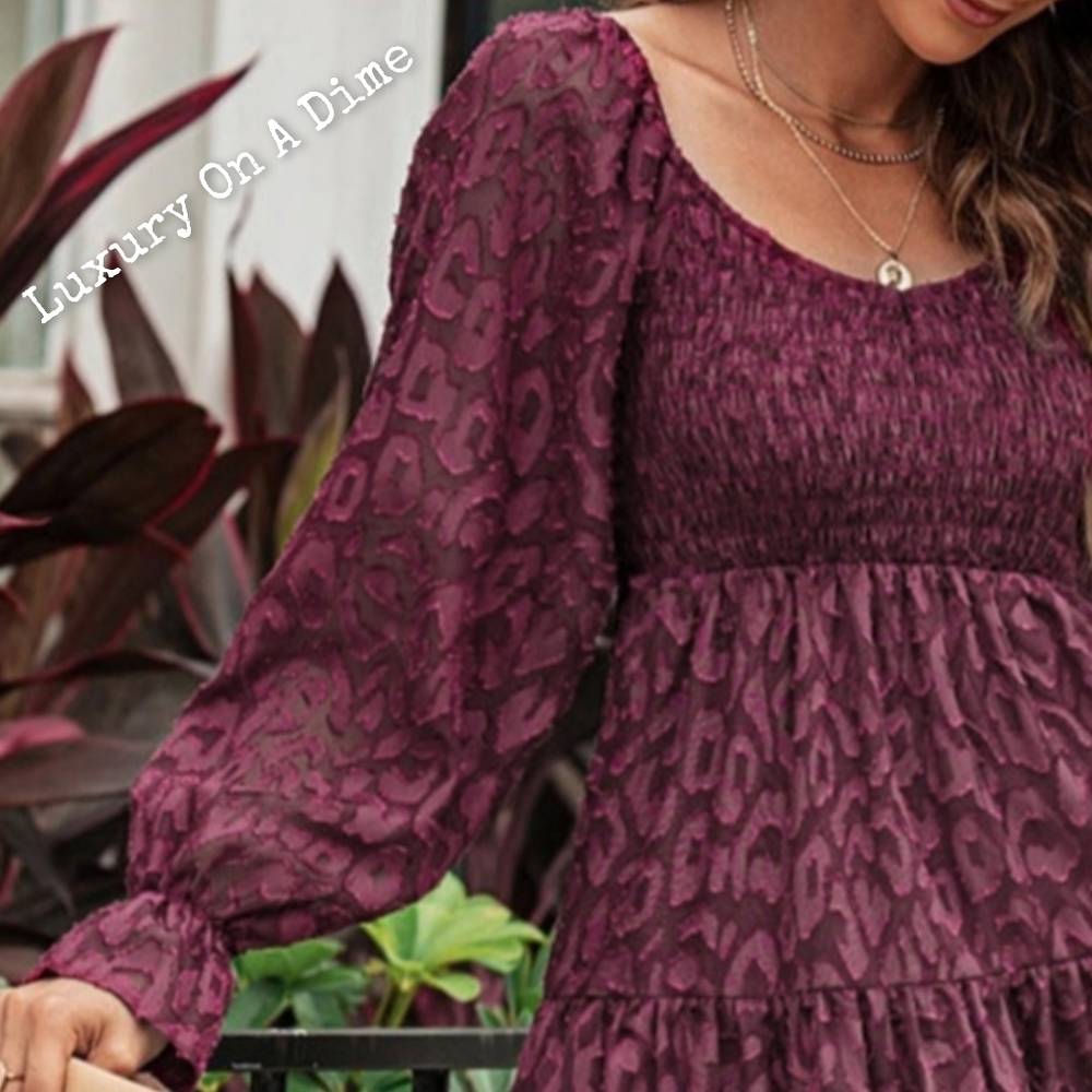 Leopard Print Dess Tiered Sheer Long Sleeve Babydoll Mini Playful Outfit - Picture 7 of 11